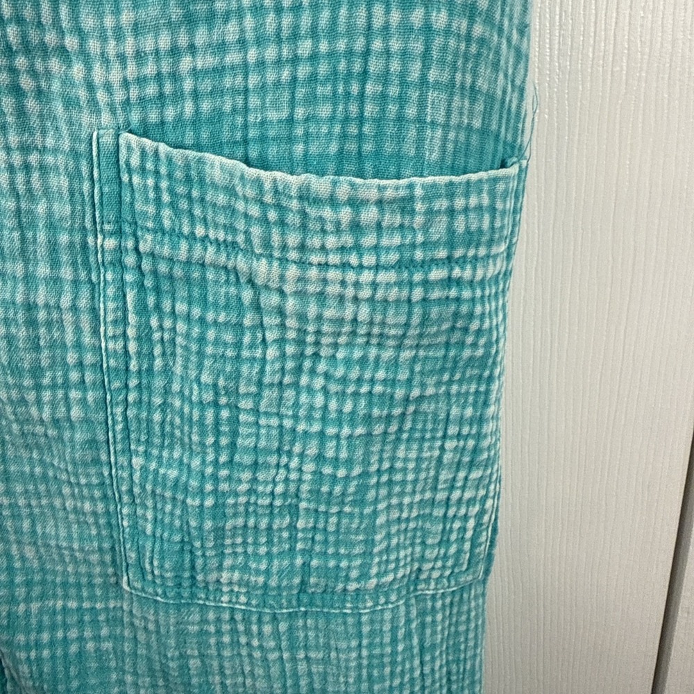 Zenana Kelly Green Washed Double Gauze Wide Leg Overalls Size Medium NWOT BOHO - Picture 4 of 13